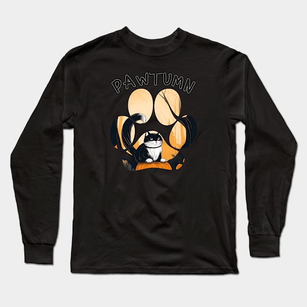 Pawtumn Pawprint Long Sleeve T-Shirt by photokapi